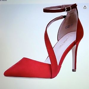 Dream Pairs Hollyn red suede 4" high heel pointed toe ankle strap pump sz 7 NEW…